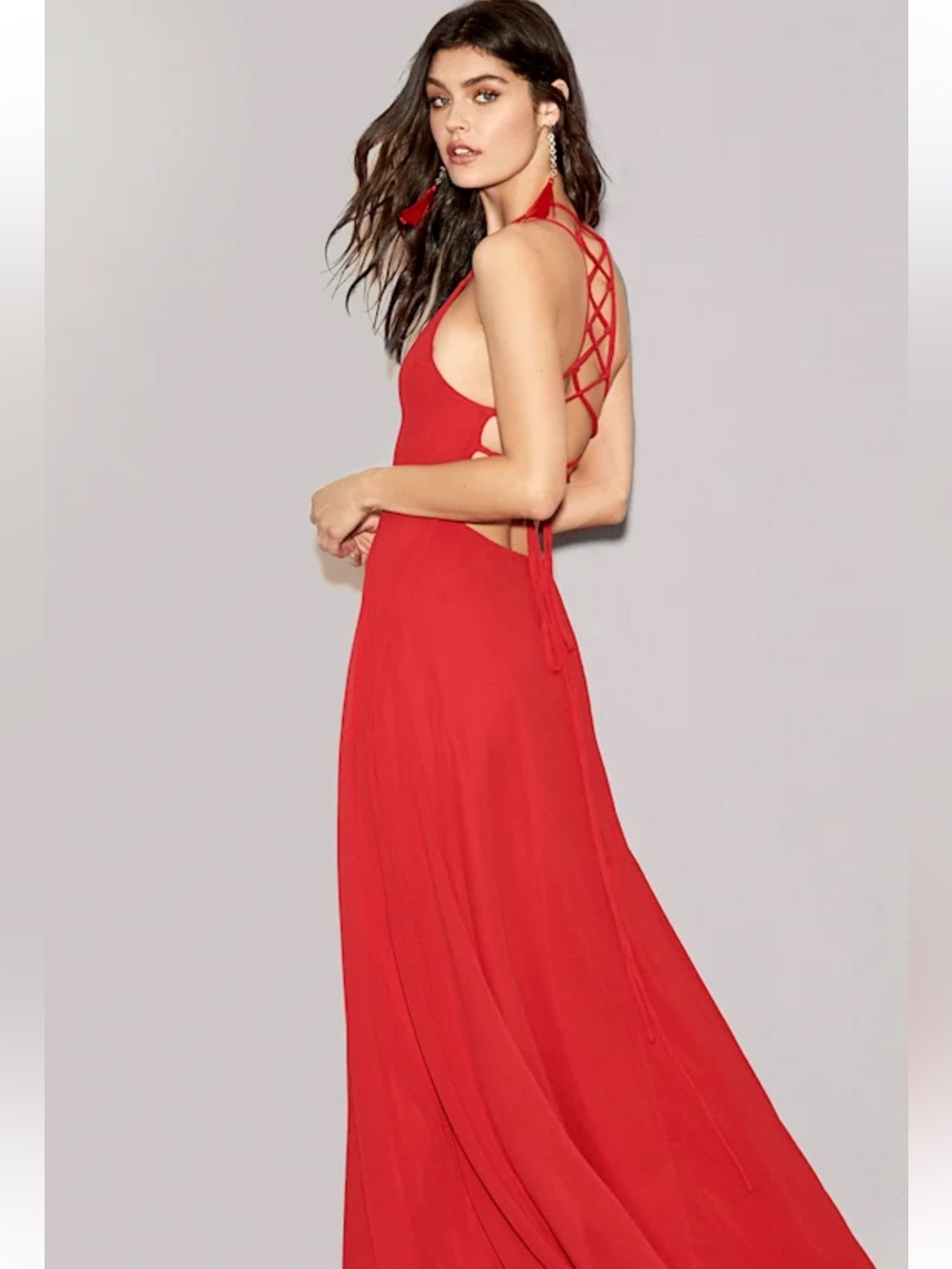 Lulus Strappy Lace Up Back Maxi Dress NWT Size Large Red Formal Prom